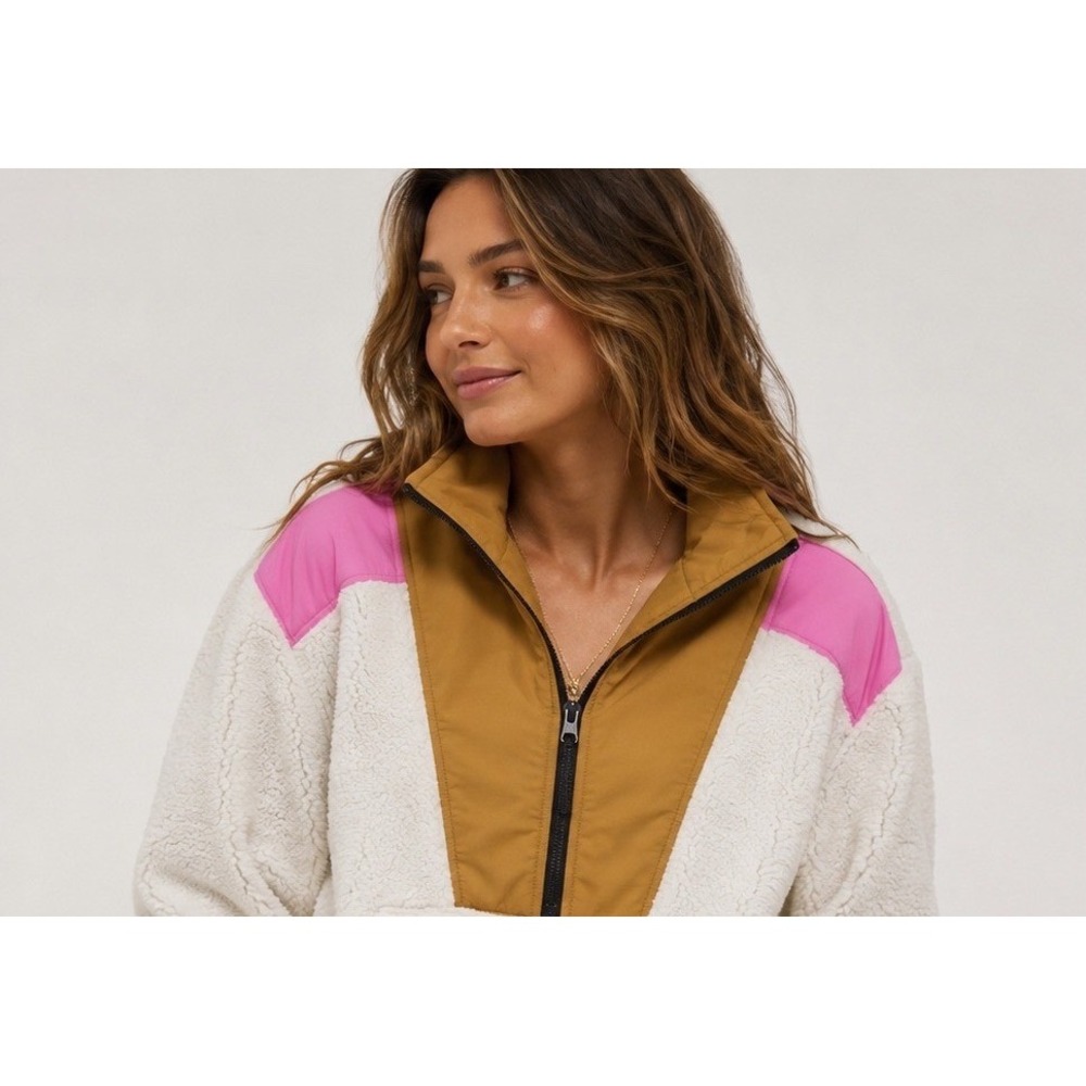 FREE ASSEMBLY Womens Colorblock Fleece Quarter Zip Pullover Sweatshirt Size M